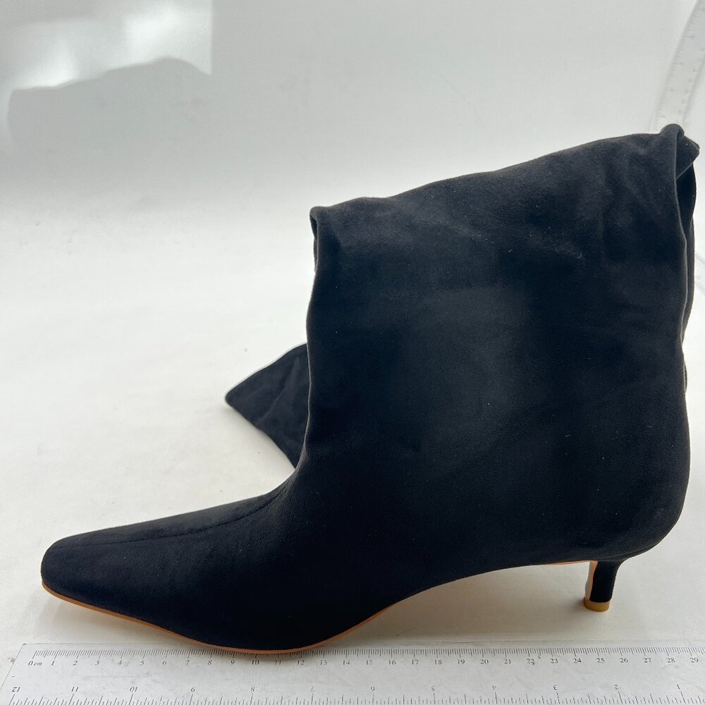 Black Suede Stretchy Knee High Boots Closed Square Toe Low Kitten Heels Shoes